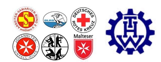 Die Embleme der Hilfsorganisationen die im Katastrophenschutz tätig sind